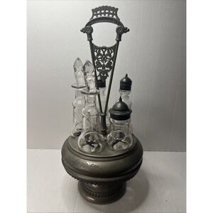 Antique Derby Silver Co Quadruple Plate 5 Cruet Condiment Set‎  17"
